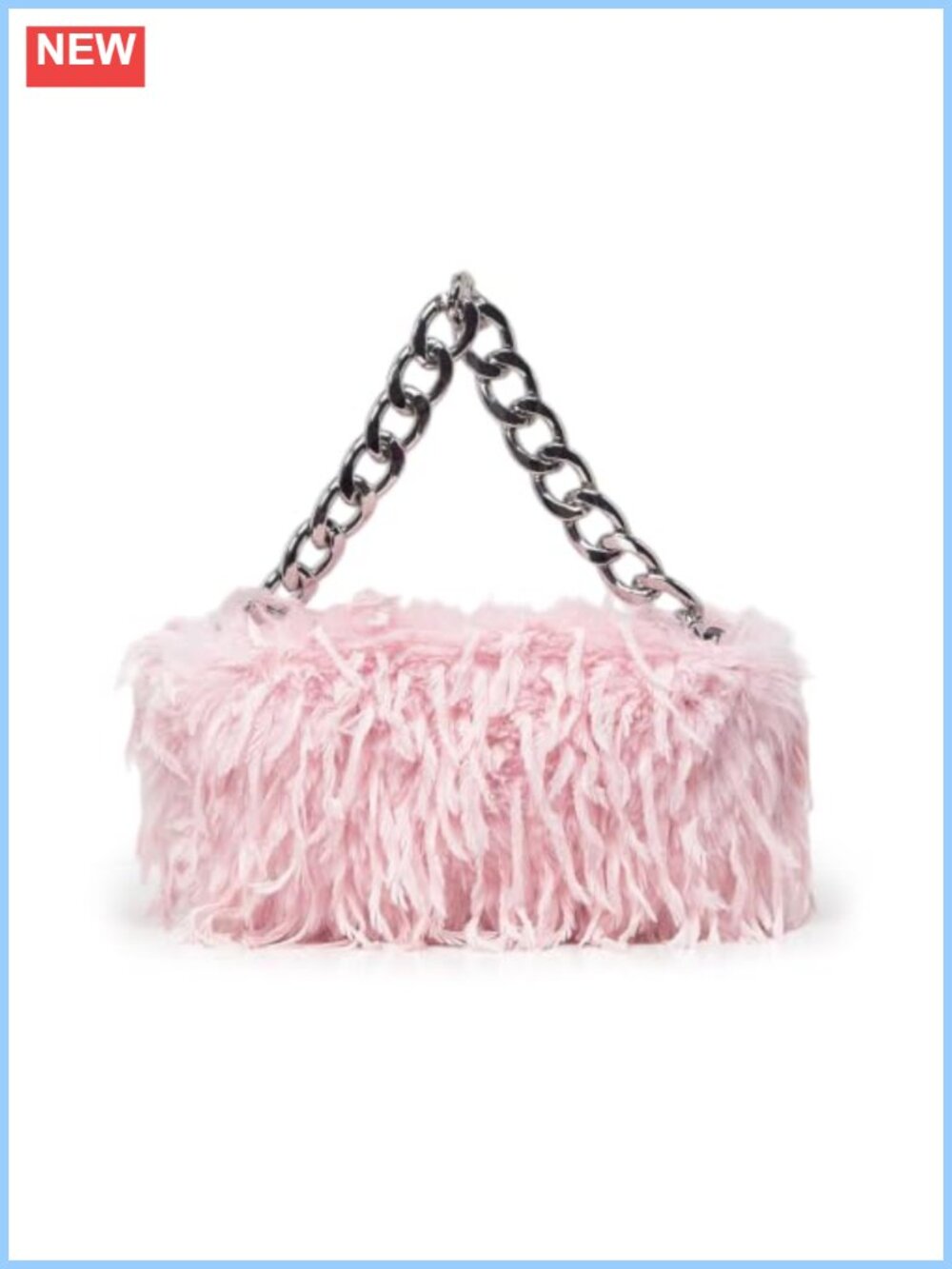 Double-Sided Feather Plush Clutch with Metallic Chain Handle